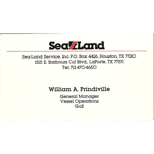 William A Prindiville Sea-Land Service Inc Houston Vintage Business Card SC9-B4