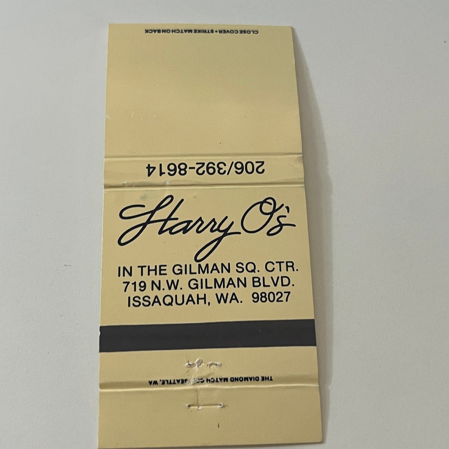 Harry O's Gilman Square Center Issaquah WA Vintage Matchbook Cover MM5-7