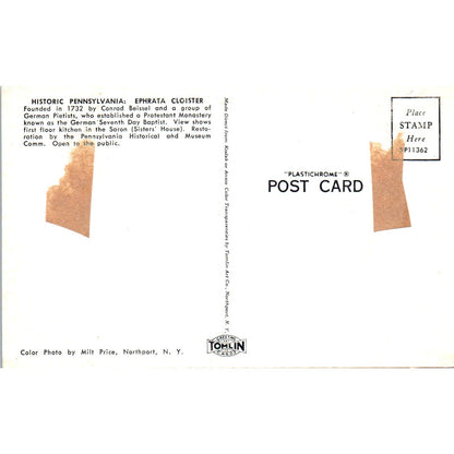 Ephrata Cloister First Floor Kitchen Pennsylvania Dutch Country Postcard PD7