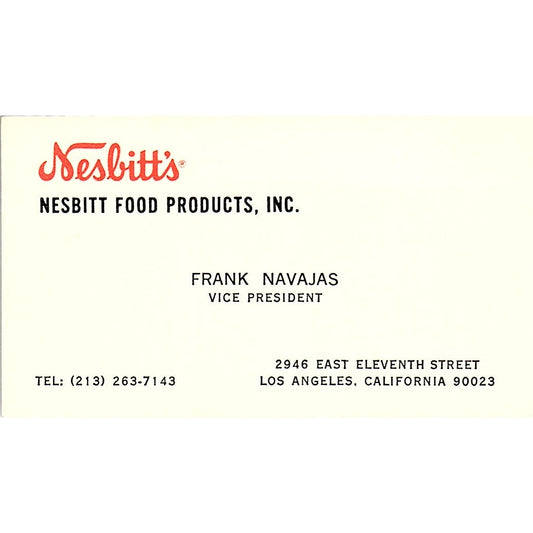 Frank Navajas Nesbitt Food Products Los Angeles Vintage Business Card SD9-B9