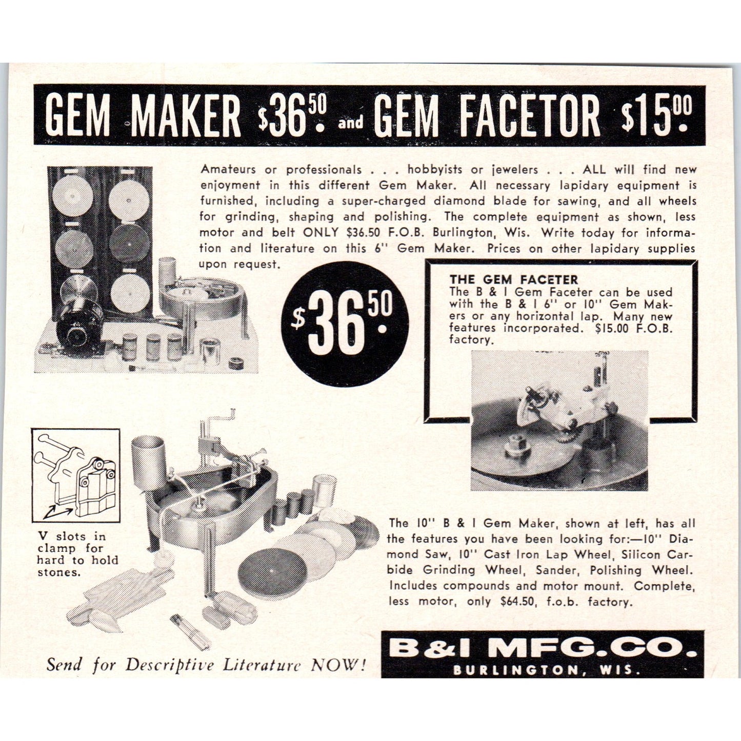 B&I Mfg Co Gem Maker Burlington Wisconsin 1964 Magazine Ad AB6-LL1