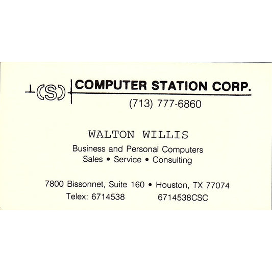 Walton Willis Computer Station Corp Houston TX Vintage Business Card SD9-B2