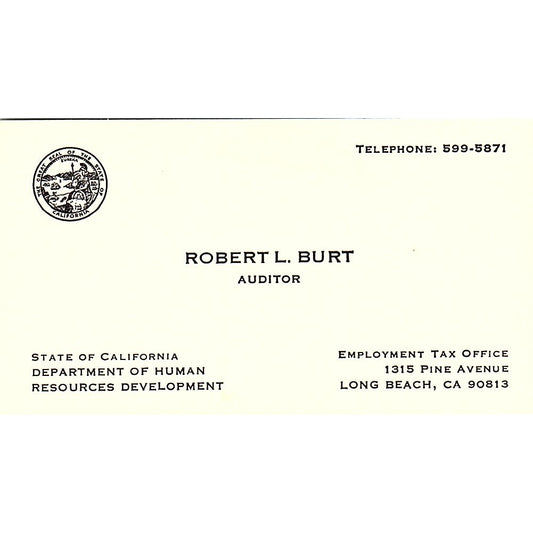 Robert L. Burt Long Beach CA Vintage Business Card SF3-B3