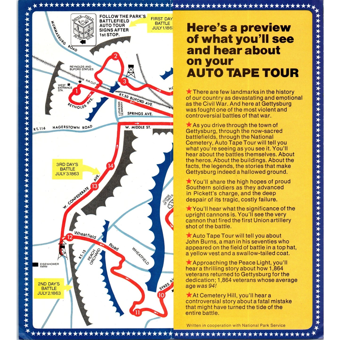 1970s The Battle of Gettysburg Auto Tape Tour on Cassette Travel Brochure TF4-BB