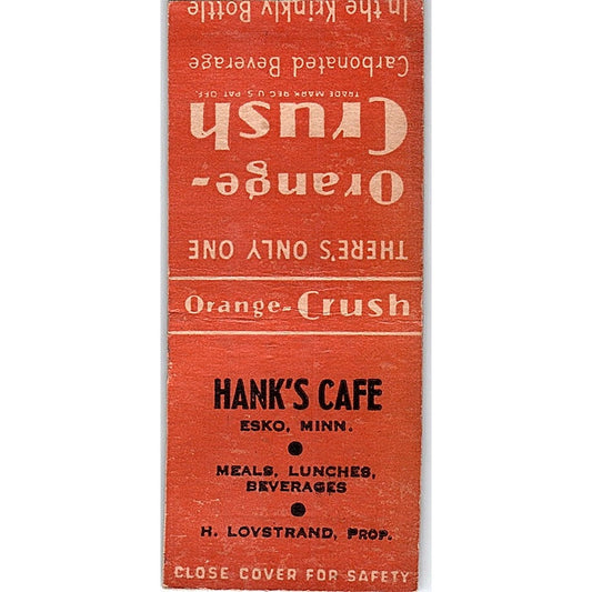 Hank's Cafe Esko MN H. Lovstrand Vintage Matchbook Cover SF3-Y5