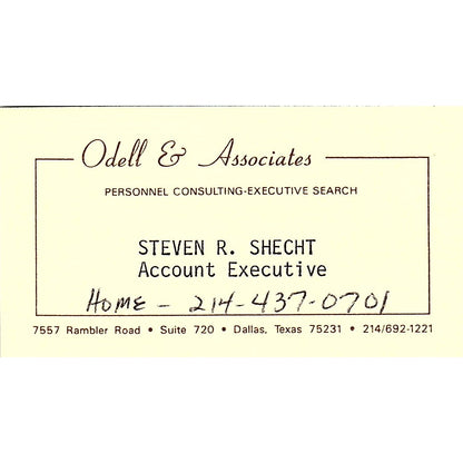 Steven R Shecht Odell & Associates Dallas TX Vintage Business Card SD9-B12