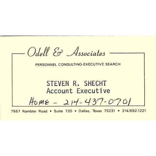 Steven R Shecht Odell & Associates Dallas TX Vintage Business Card SD9-B12