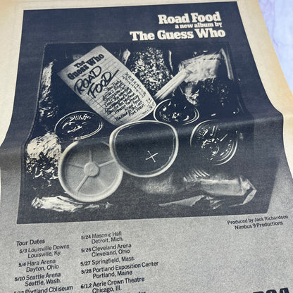 Road Food - A New Album by the Guess Who & Tour Dates 11x14.5" 1974 Ad V14-2