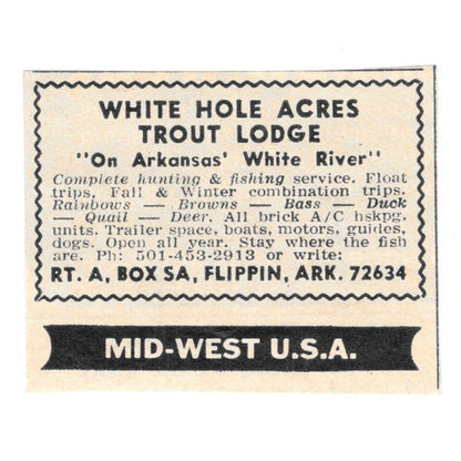 White Hole Acres Trout Lodge Flippin Arkansas 1977 Ad AF6-S3