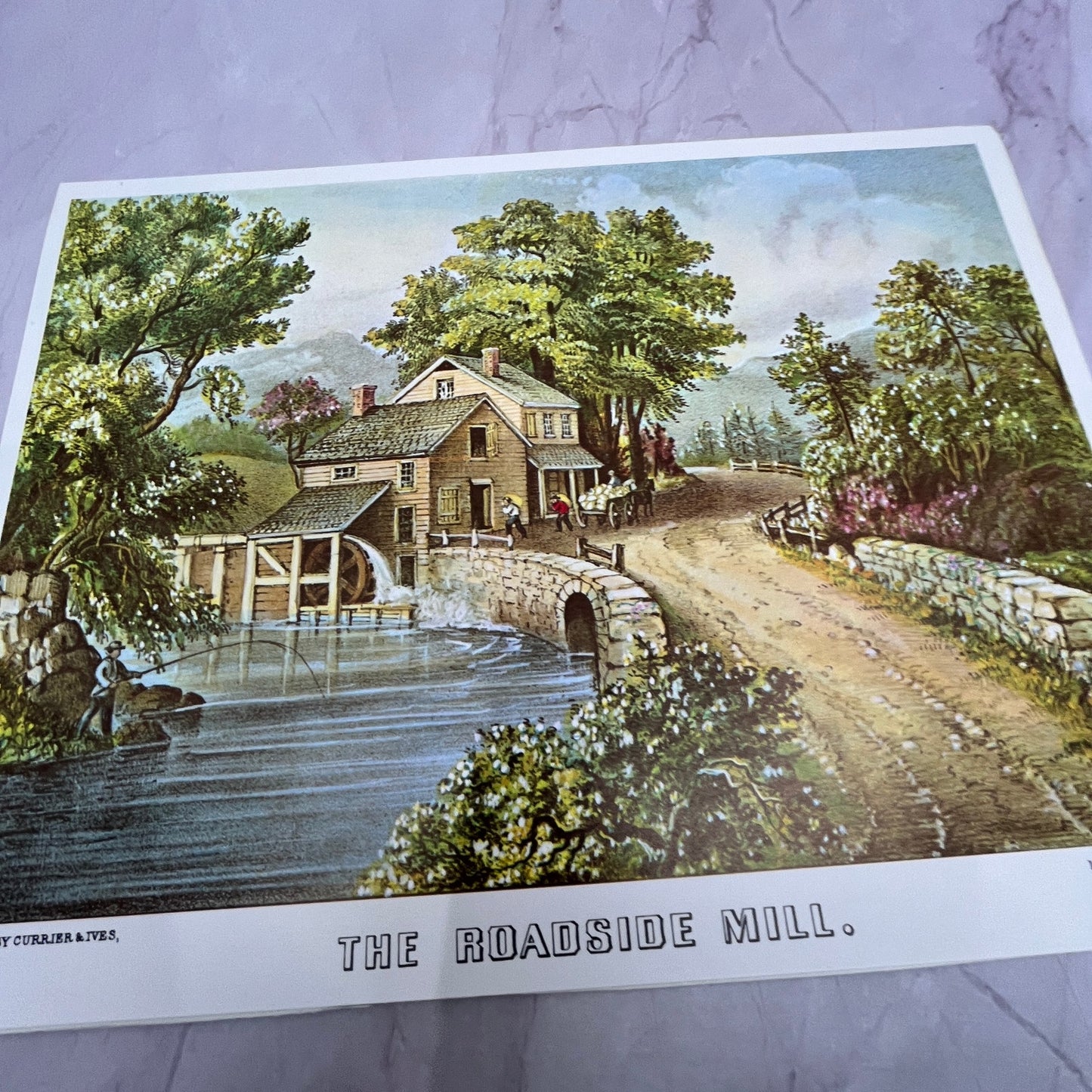 The Roadside Mill Currier & Ives Lithograph 9x12" Art Print V22
