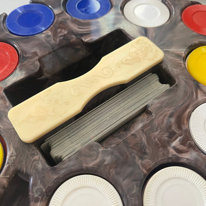 Vintage Marble Bakelite Spade Shaped Poker Chip Spinning Caddy Card Holder CTG2