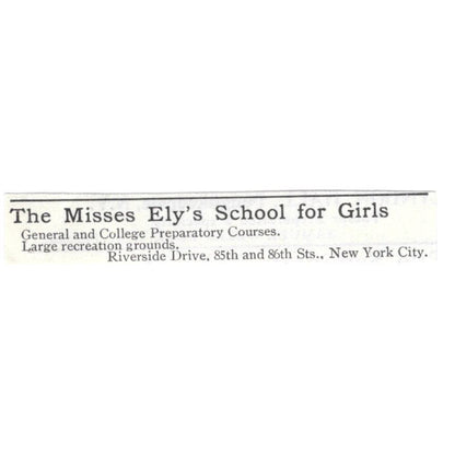 Misses Ely's School for Girls NYC c1918 Original Advertisement AE5-SV3