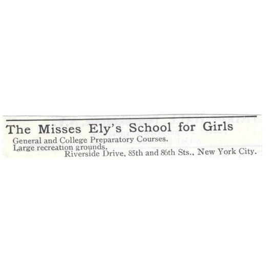 Misses Ely's School for Girls NYC c1918 Original Advertisement AE5-SV3