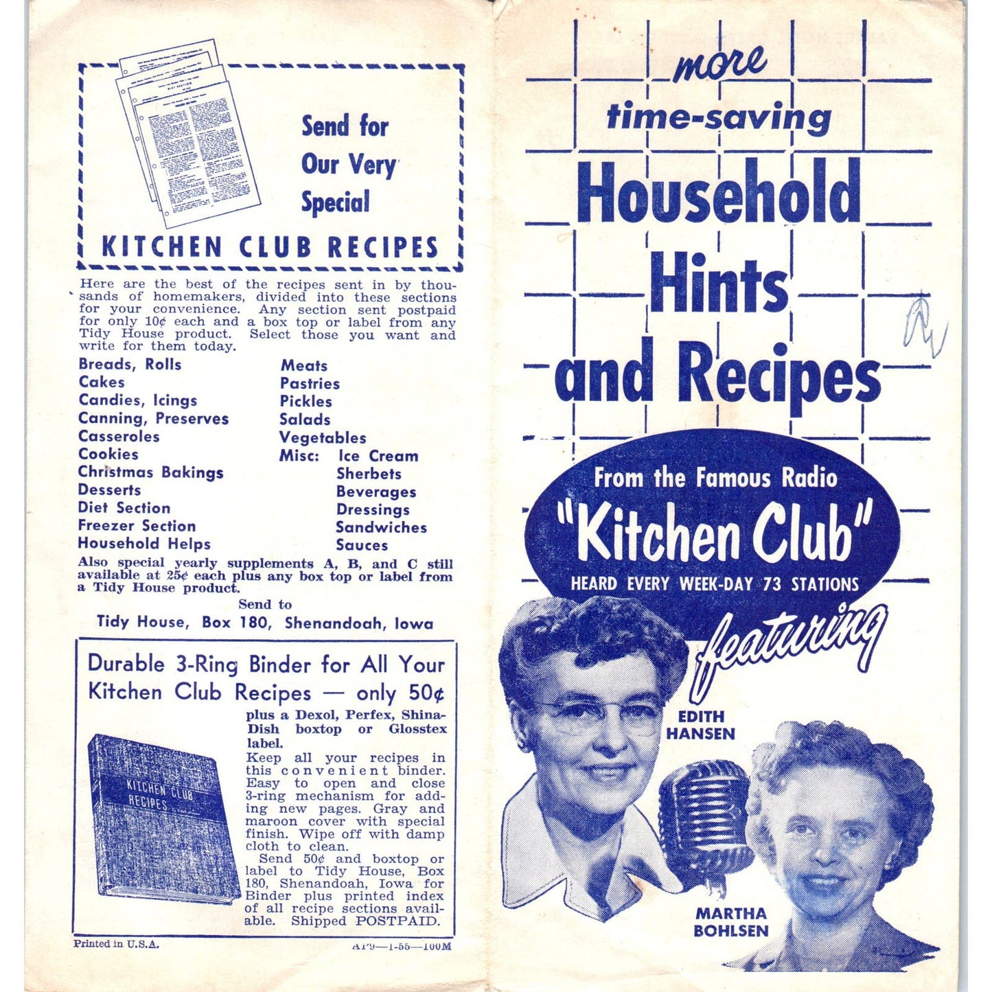 c1950 Radio Kitchen Club Recipes Brochure Edith Hansen Martha Bohlsen AE2