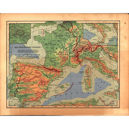 Southwestern Europe France Spain Italy 1901 Map V14-1