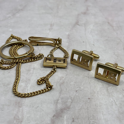 Vintage Anson Monogram "J.B" Cufflinks and Watch Fob Set Gold Tone SF4