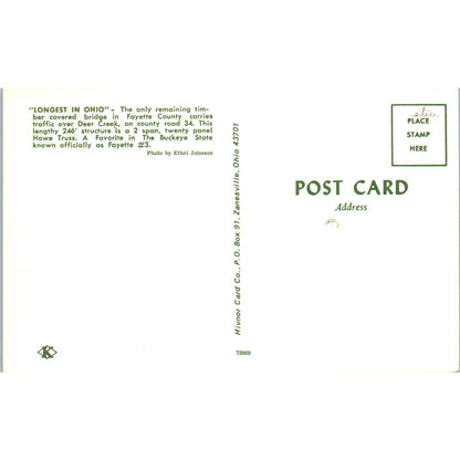 Deer Creek Fayette County Ohio Covered Bridge Postcard PC2