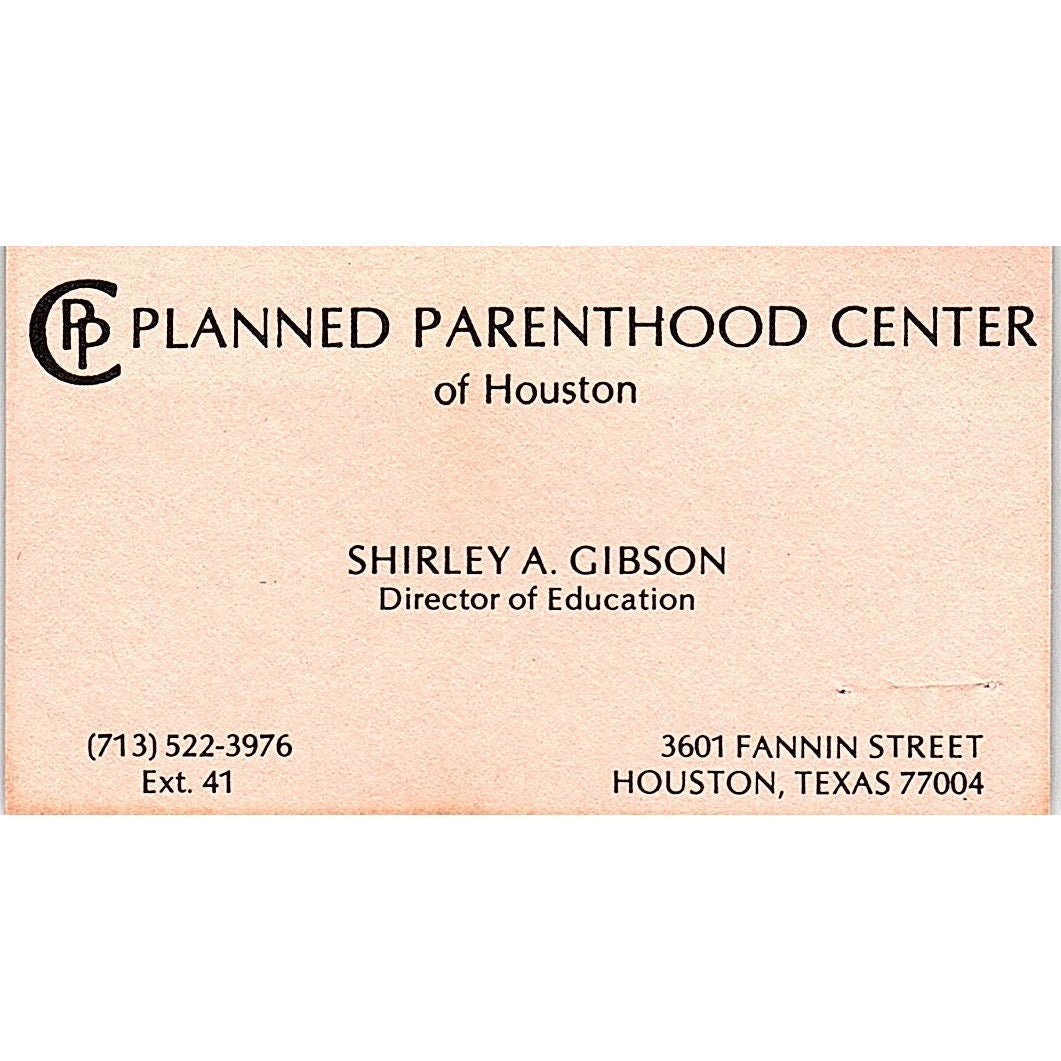 Shirley A Gibson Planned Parenthood Center Houston Vintage Business Card SD9-B7