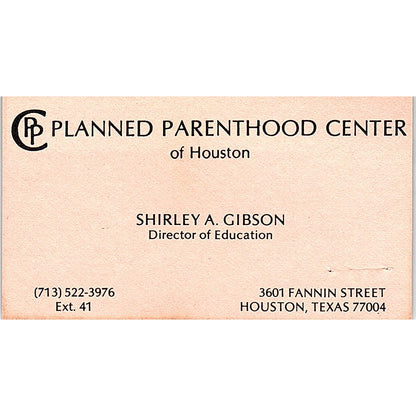 Shirley A Gibson Planned Parenthood Center Houston Vintage Business Card SD9-B7