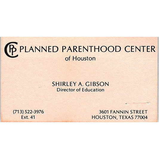 Shirley A Gibson Planned Parenthood Center Houston Vintage Business Card SD9-B7