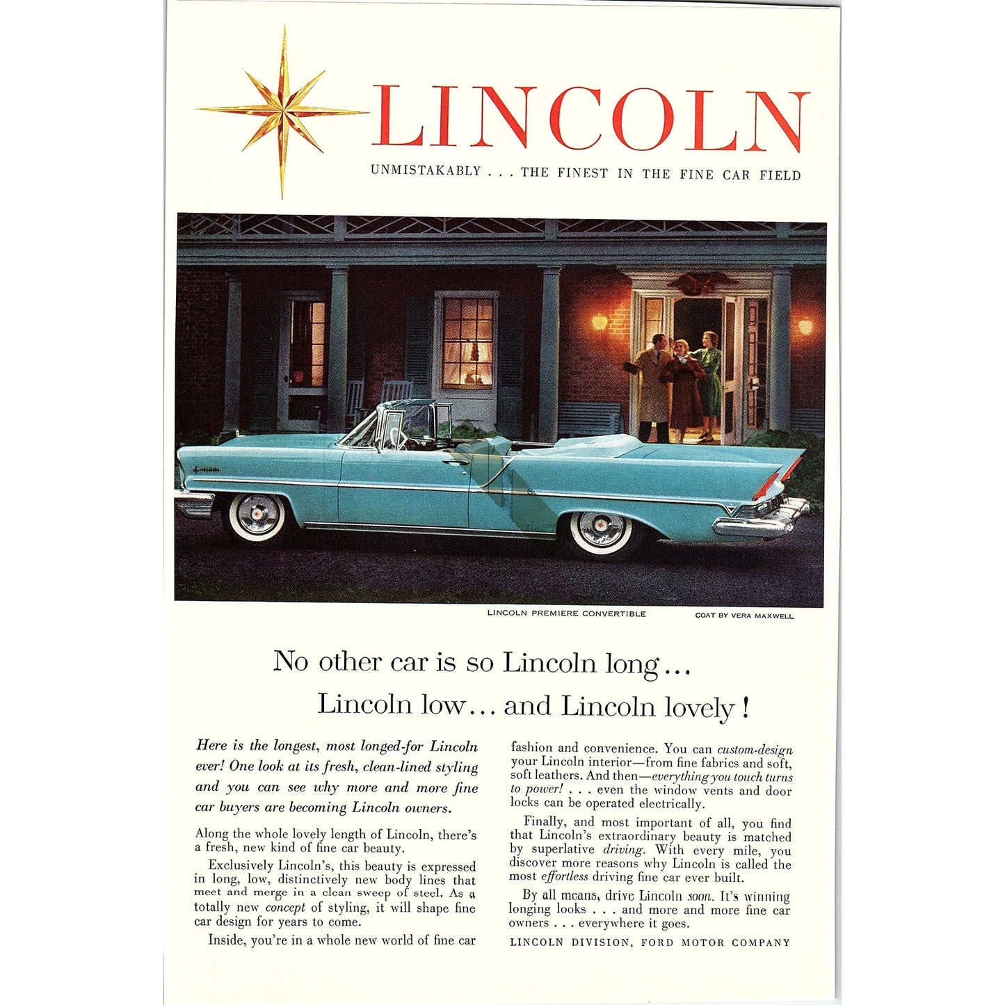 Blue Lincoln Premiere Convertible Ford Motors Vintage Magazine Ad 6.5x10 V7-3