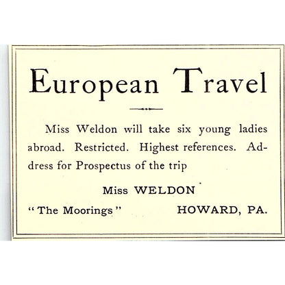 European Travel - Miss Weldon The Moorings Howard PA - 1902 Ad AF4-13