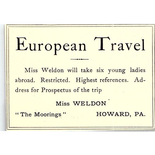 European Travel - Miss Weldon The Moorings Howard PA - 1902 Ad AF4-13