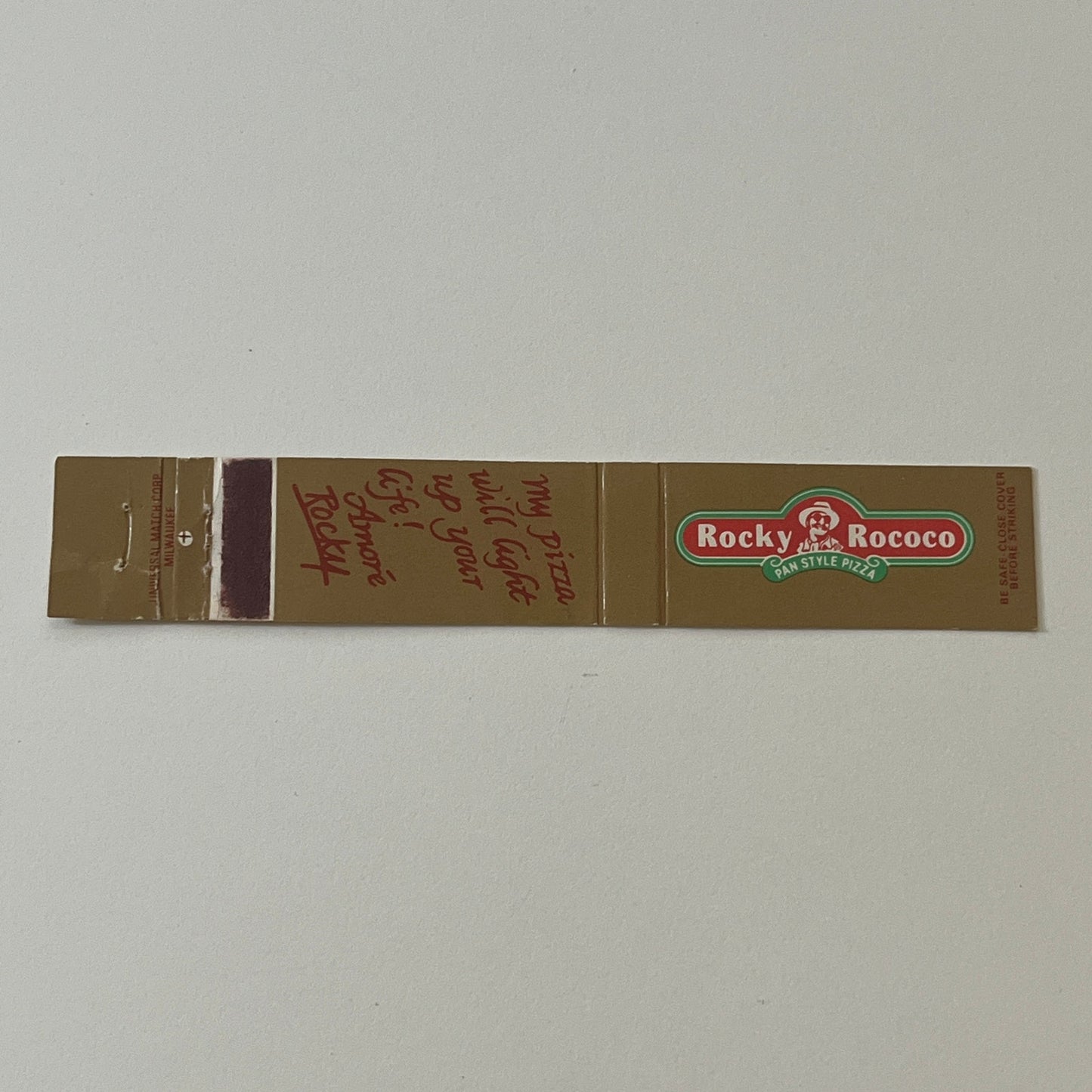 Rocky Rococo Pan Style Pizza Slim Vintage Matchbook TB6-MB2-9