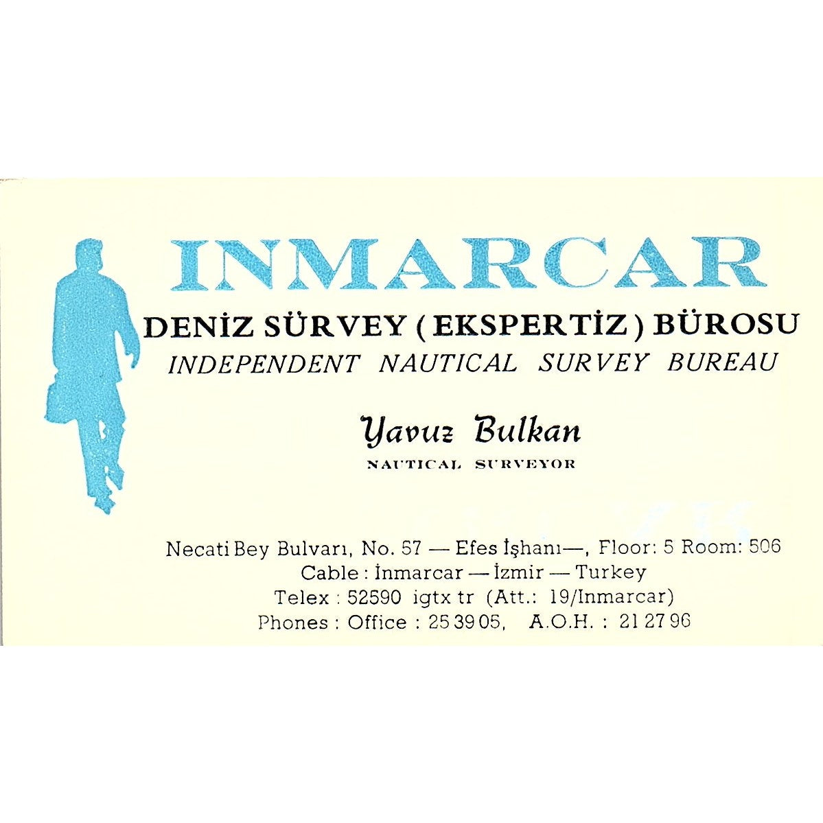 Inmarcar Deniz Survey Bürosu Yavuz Bulkan Izmir Turkey Vtg Business Card TH2-B2