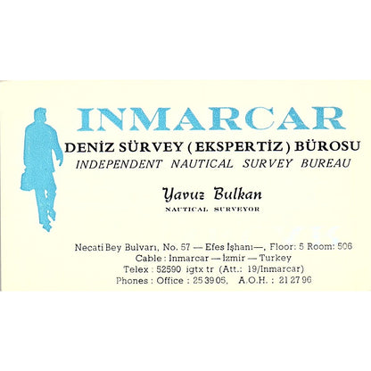 Inmarcar Deniz Survey Bürosu Yavuz Bulkan Izmir Turkey Vtg Business Card TH2-B2