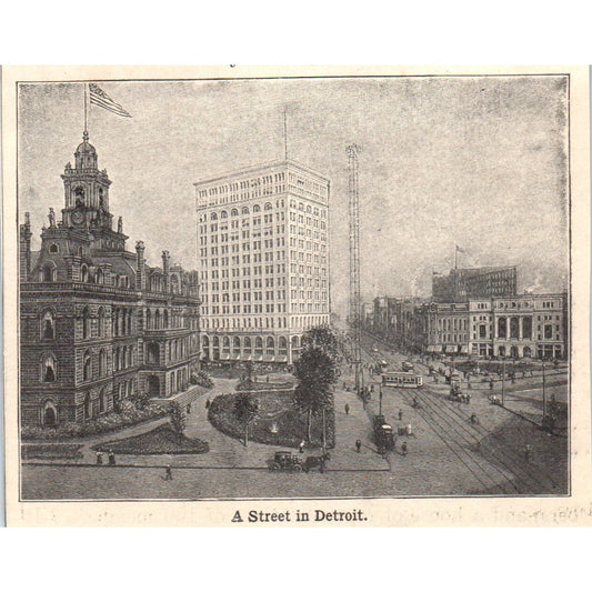 A Street in Detroit Michigan 1901 Engraving AF2-A6