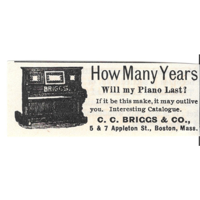 C.C. Briggs & Co Pianos Appleton Street Boston MA 1892 Ad AG2-S21