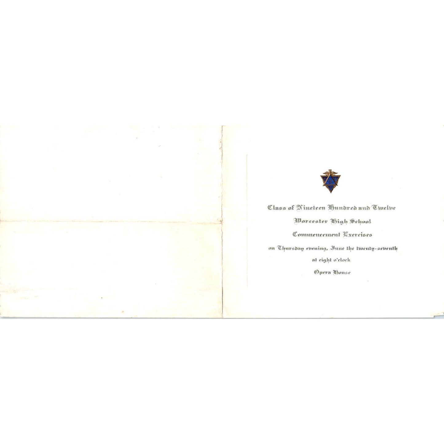 Class of 1912 Worcester High School Graduation Commencement Program AE6