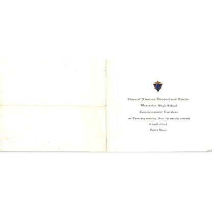Class of 1912 Worcester High School Graduation Commencement Program AE6
