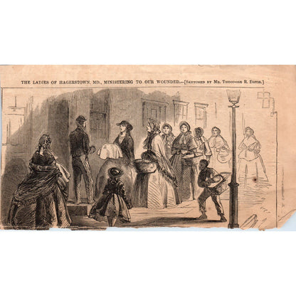 Ladies of Hagerstown Ministering to the Wounded 1863 Civil War Engraving AE9-CW