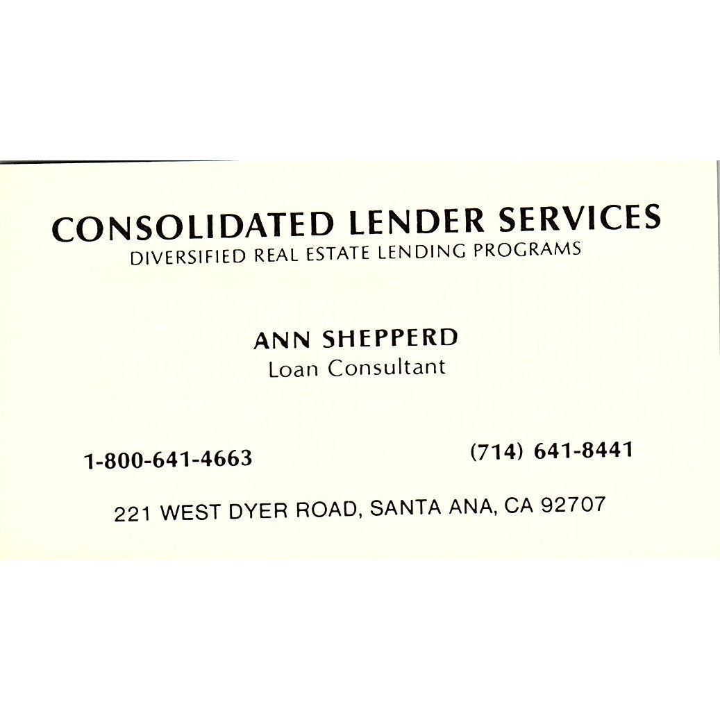 Consolidated Lender Services Ann Shepperd Santa Ana Vtg Business Card SE3-B14