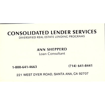 Consolidated Lender Services Ann Shepperd Santa Ana Vtg Business Card SE3-B14
