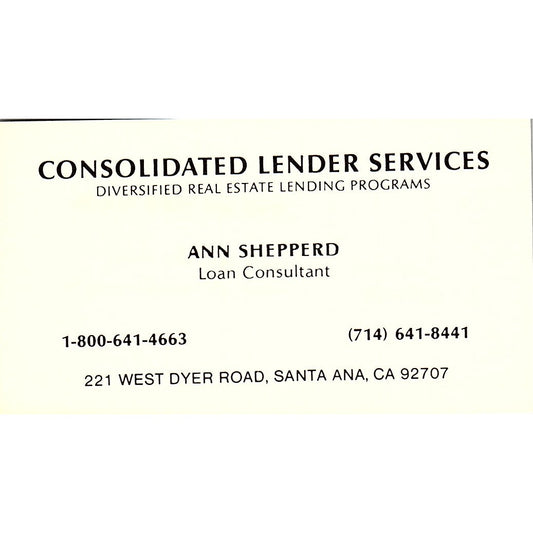 Consolidated Lender Services Ann Shepperd Santa Ana Vtg Business Card SE3-B14