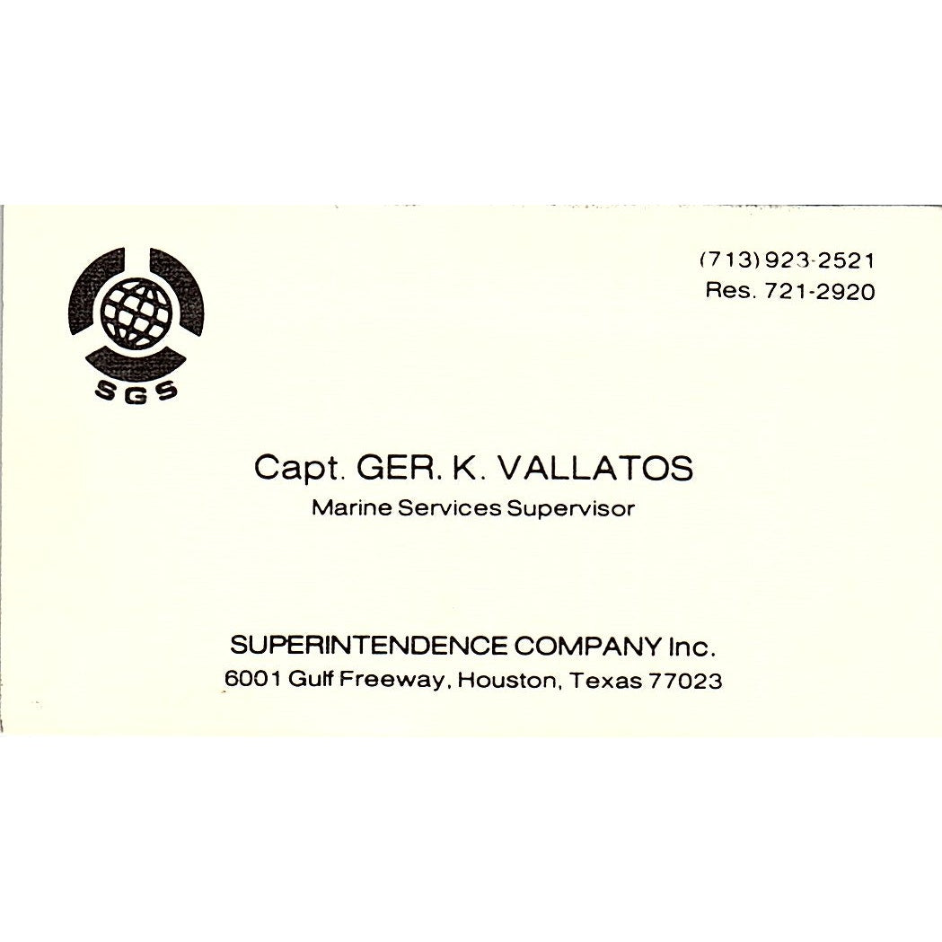 Superintendence Company K Vallatos Houston Texas Vintage Business Card SB4-B11