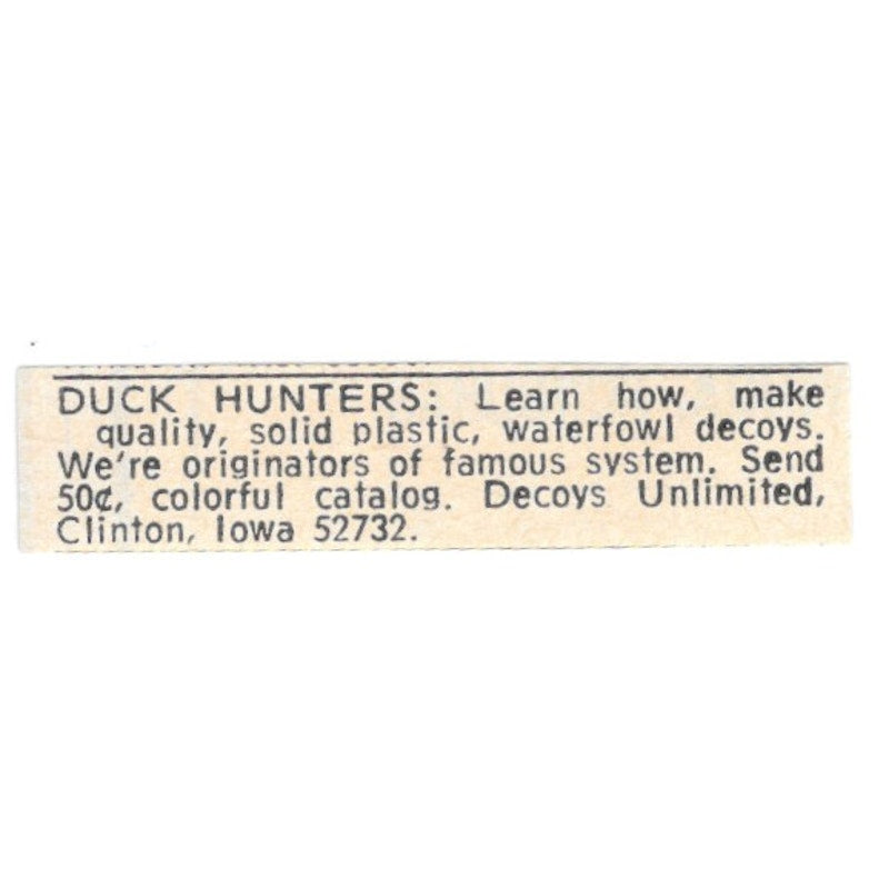 Decoys Unlimited Duck Hunting Clinton Iowa 1977 Ad AF6-S7