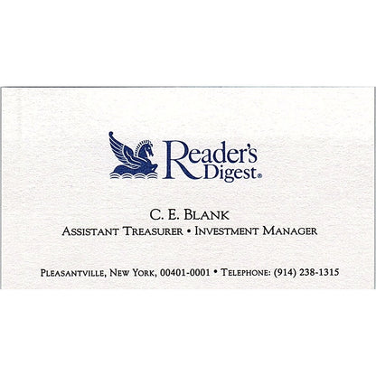 C.E. Blank Reader's Digest Pleasantville NY Vintage Business Card SD9-B14