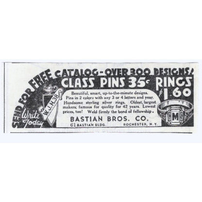 Bastian Bros Rochester NY Rings Pins 1930s Magazine Advertisement AE4-I3