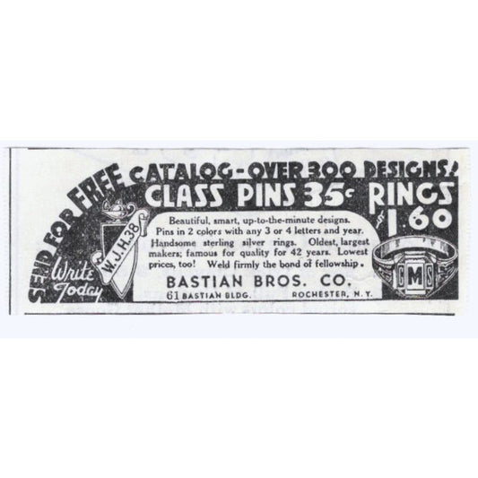 Bastian Bros Rochester NY Rings Pins 1930s Magazine Advertisement AE4-I3