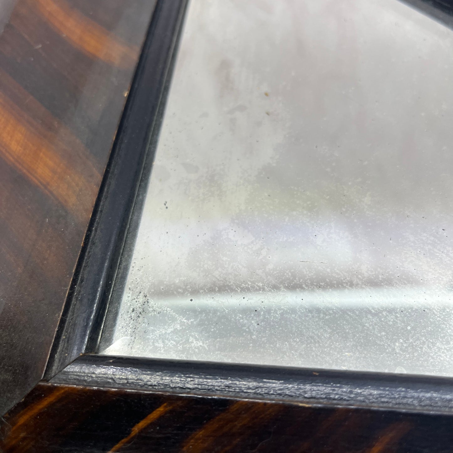 Antique Art Deco Tiger Oak Veneer Triangle Framed Mirror Hat Rack 27x13"