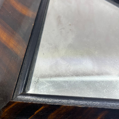 Antique Art Deco Tiger Oak Veneer Triangle Framed Mirror Hat Rack 27x13"