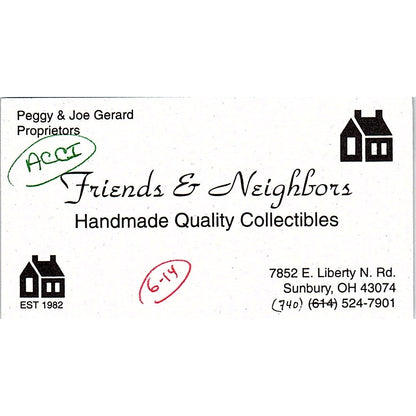 Friends & Neighbors Collectibles Peggy & Joe Gerard Sunbury Business Card SC9-B9