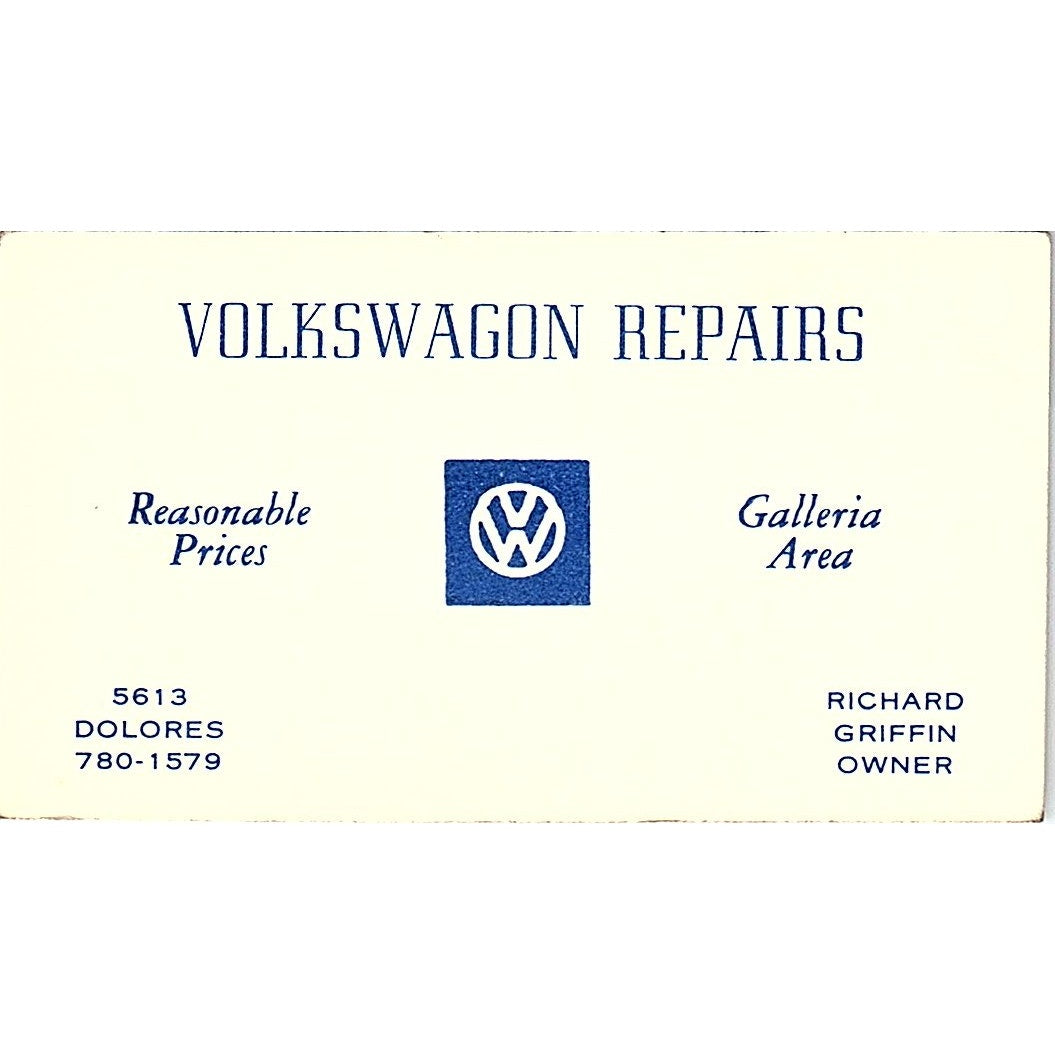 Richard Griffin Volkswagen Repairs Vintage Business Card SE3-B13