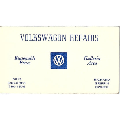 Richard Griffin Volkswagen Repairs Vintage Business Card SE3-B13