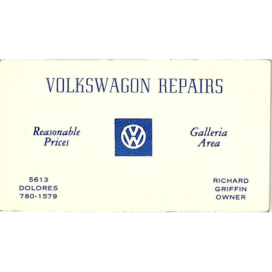 Richard Griffin Volkswagen Repairs Vintage Business Card SE3-B13