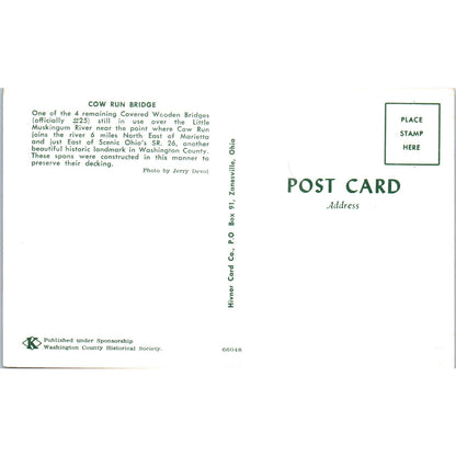 Cow Run Bridge #25 Marietta Ohio Covered Bridge Postcard PB12